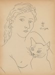 Lot #2557: LEONARD TSUGUHARU FOUJITA [d'après] - Fille avec chat - Ink drawing on paper