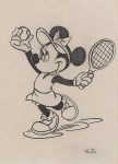 Lot #358: WALT DISNEY - Minnie Mouse Playing Tennis - Pen & ink drawing on paper