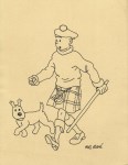 Lot #2184: HERGE [imput&#233;e] - Tintin Wearing a Quilt, with Snowy - Ink drawing on paper