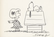 Lot #1252: CHARLES SCHULZ - Patty and Snoopy - Marker drawing on paper