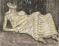 Lot #1298: HENRY MOORE - Reclining Figure - Watercolor, wax crayon, and pen and ink on paper