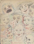 Lot #2141: JAMES ENSOR - T&#234;tes Grotesques - Watercolor, wax crayon, and pencil drawing on paper