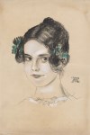 Lot #688: FRANZ VON STUCK - Bildnis der Tochter Mary mit grünen Bändern - Pastel and pencil chalk on paper