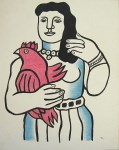 Lot #975: FERNAND LEGER [imputée] - Femme avec un coq - Watercolor, gouache, and ink drawing on paper