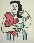 Lot #1696: FERNAND LEGER [imput&#233;e] - Femme avec un coq - Watercolor, gouache, and ink drawing on paper