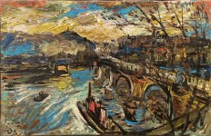 Lot #71: OSKAR KOKOSCHKA - Boote, Brucke, und Wolken - Oil on canvas