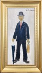 Lot #2529: L. S. LOWRY - Annoyed Man - Oil and pencil on canvas