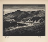 Lot #2567: PAUL LANDACRE - Hills and the Sea, Malibu Coast - Wood engraving