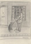 Lot #2592: L. S. LOWRY - Man Walking His Dog - Pencil drawing