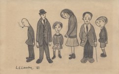 Lot #2559: L. S. LOWRY - Five People and a Man with a Cane - Pencil drawing