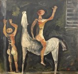 Lot #95: MARINO MARINI - Cavallo bianco e due uomini - Mixed media on hardboard