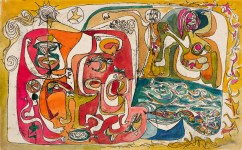 Lot #1615: STEVE WHEELER - Shooting the Rapids - Mixed media (tempera, watercolor, pen and ink) on paper