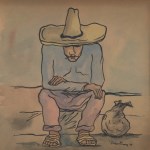 Lot #1038: DIEGO RIVERA - Hombre descansando - Watercolor and pen and ink on paper