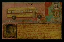 Lot #35: MEXICAN SCHOOL (EX-VOTO ARTIST) 20TH CENTURY - Vintage Ex-Voto/Retablo: Transporte Publico - Oil on tin