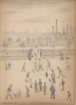 Lot #874: L. S. LOWRY - Street Scene with Figures - Pencil drawing on paper