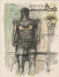 Lot #614: HENRY MOORE - Study for Sculpture - Watercolor and ink on paper
