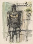 Lot #1371: HENRY MOORE - Study for Sculpture - Watercolor and ink on paper