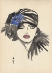 Lot #928: RENE GRUAU [imputée] - Donna elegante - Watercolor and ink on paper