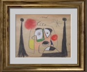 Lot #564: JOAN MIRO - Retrato de Salvador Dali - Gouache, crayon, pastel, and charcoal drawing on paper