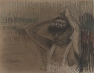 Lot #456: EDGAR DEGAS - Jeune femme faisant ses cheveux - Charcoal, pastel, and estompe drawing on paper