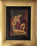 Lot #1170: DAVID ALFARO SIQUEIROS - Mujer desnuda sentada cerca del incendio - Oil on stiff paper board