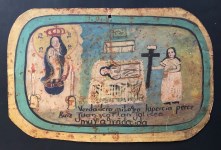 Lot #714: MEXICAN SCHOOL (EX-VOTO ARTIST) 20TH CENTURY - Vintage Ex-Voto/Retablo: Lucrecia Perez - Oil on tin