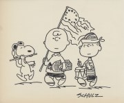 Lot #2541: CHARLES SCHULZ - Charlie, Linus, and Snoopy - Marker drawing on paper