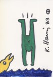Lot #160: KEITH HARING - Diver and Dolphin - Four color marker drawing on paper