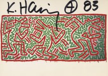 Lot #699: KEITH HARING - Untitled 1981 (#2) [three barking dogs] - Color offset lithograph