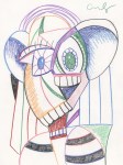 Lot #121: GEORGE CONDO - Composition #2 - Colored pencil drawing on paper