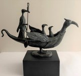 Lot #657: LEONORA CARRINGTON [imput&#233;e] - The Ship of Cranes - Bronze sculpture with dark turquoise patina