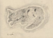 Lot #1824: LEONARD TSUGUHARU FOUJITA [imput&#233;e] - Le chat - Pencil drawing on paper