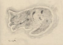 Lot #1824: LEONARD TSUGUHARU FOUJITA [imputée] - Le chat - Pencil drawing on paper