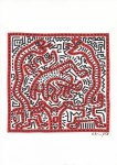 Lot #600: KEITH HARING - Snakeheads - Black and red marker drawing on paper