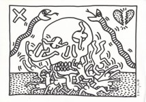 Lot #2095: KEITH HARING - Skull - Black marker drawing on paper