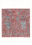 Lot #686: KEITH HARING - Two Robots - Black and red marker drawing on paper