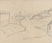 Lot #1378: L. S. LOWRY - Street Scene with Factories - Pencil drawing on paper