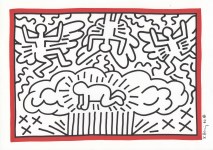 Lot #551: KEITH HARING - Radiant Angels with Radiant Baby - Black and red marker drawing on paper