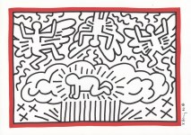 Lot #551: KEITH HARING - Radiant Angels with Radiant Baby - Black and red marker drawing on paper