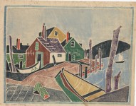 Lot #1419: BEULAH TOMLINSON - The Wharf - White line color woodcut