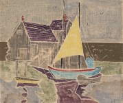 Lot #1331: BEULAH TOMLINSON - Sailboats and Rowboats - White line color woodcut
