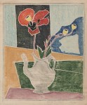 Lot #225: BEULAH TOMLINSON - Flowers and Pitcher at the Window - White line color woodcut