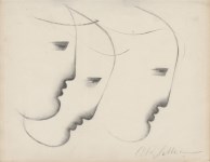 Lot #541: OSKAR SCHLEMMER - Profil (Drei Köpfe nach rechts) - Chalk drawing on paper