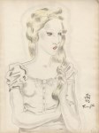 Lot #1274: LEONARD TSUGUHARU FOUJITA - Portrait de jeune femme - Watercolor and ink drawing on paper