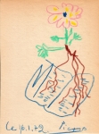 Lot #2717: PABLO PICASSO - Fleur représentant le florilège littéraire - Color pencil drawing on paper
