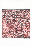 Lot #653: KEITH HARING - Tongue-tied - Original black and red marker drawing on paper