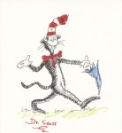 Lot #1396: THEODOR SEUSS GEISEL [DR. SEUSS] - The Cat in the Hat with a Blue Umbrella - Felt-tip pen and crayon on paper