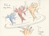 Lot #203: THEODOR SEUSS GEISEL [DR. SEUSS] - Fish on My Dish - Felt-tip pen and crayon on paper