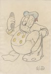 Lot #155: WALT DISNEY - Donald Duck Bagging Corn - Pencil and crayon drawing on paper