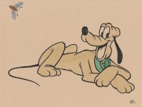 Lot #1270: WALT DISNEY - Pluto with a Moth - Ink and watercolor drawing on paper